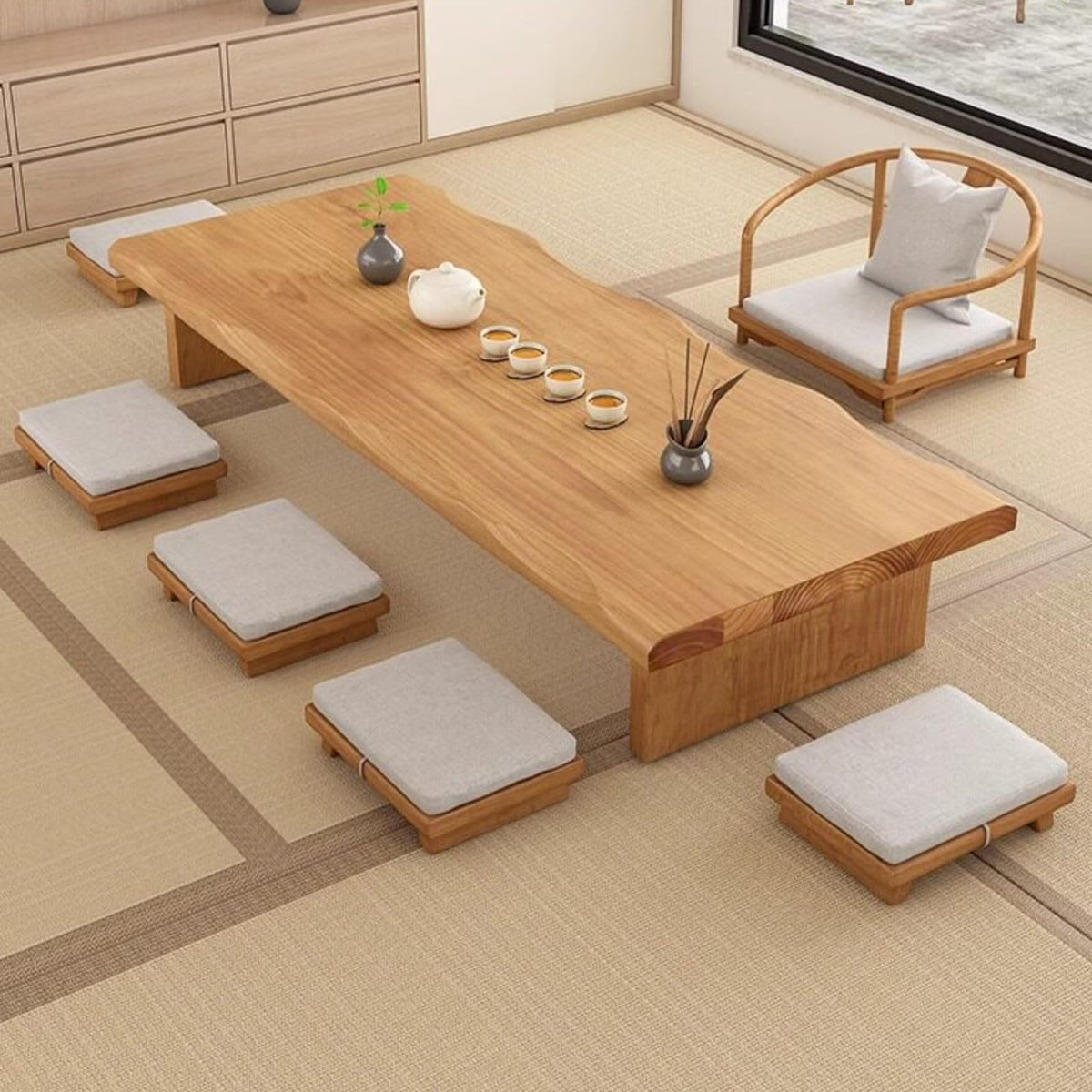 55" Solid Wood Japanese Floor Table (Natural Wood / 140*60*35cm)