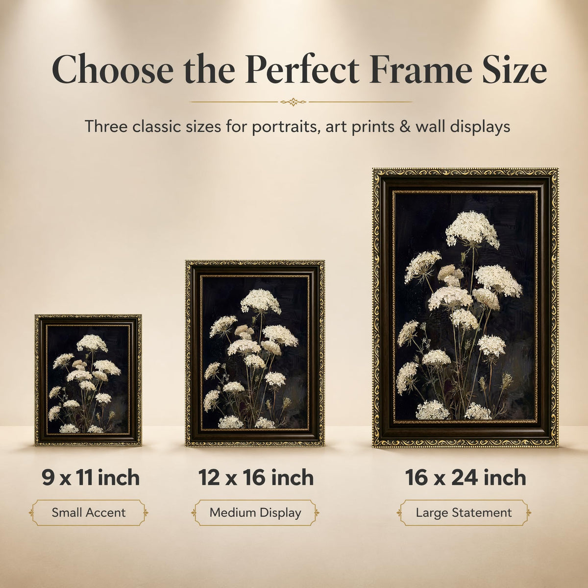 Vintage Queen Anne's Lace Framed Wall Art Moody Botanical Print Wall Decor (Radish Flower 2 / 11"L x9"W)