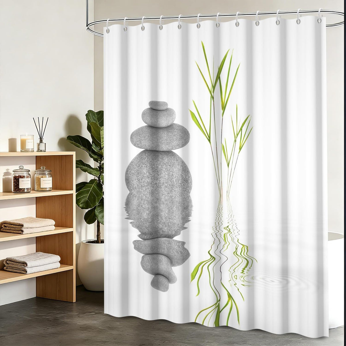 Zen Shower Curtain Spa Shower Curtain Zen Stone Meditation Bathroom Curtains Set Waterproof Cloth Fabric with Hooks Restroom Bath Bathtub Home Decor Accessories 72x72 inch (72"W x 72"L (Pack of 1) / White 02)