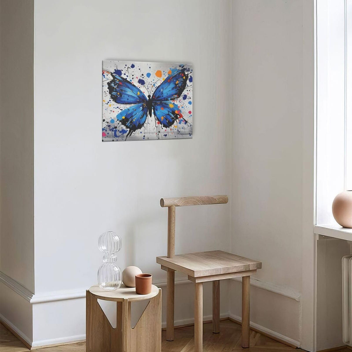Banksy Butterfly Wall Art Blue Butterfly Street Art Graffiti Wall Decor Pictures Painting Canvas Artwork Framed Decoration Gifts for Women Girl Living Room Bedroom Office 20"x24" (butterfly / 24L"×20W")