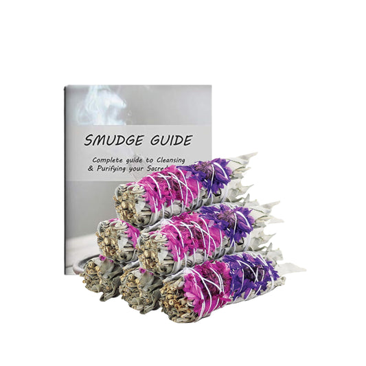 Soul Sticks 4 Inch 6 Pack Floral Blissful White Sage Smudge Sticks Bulk with Starter Guide (6 Pack - 4 Inch)