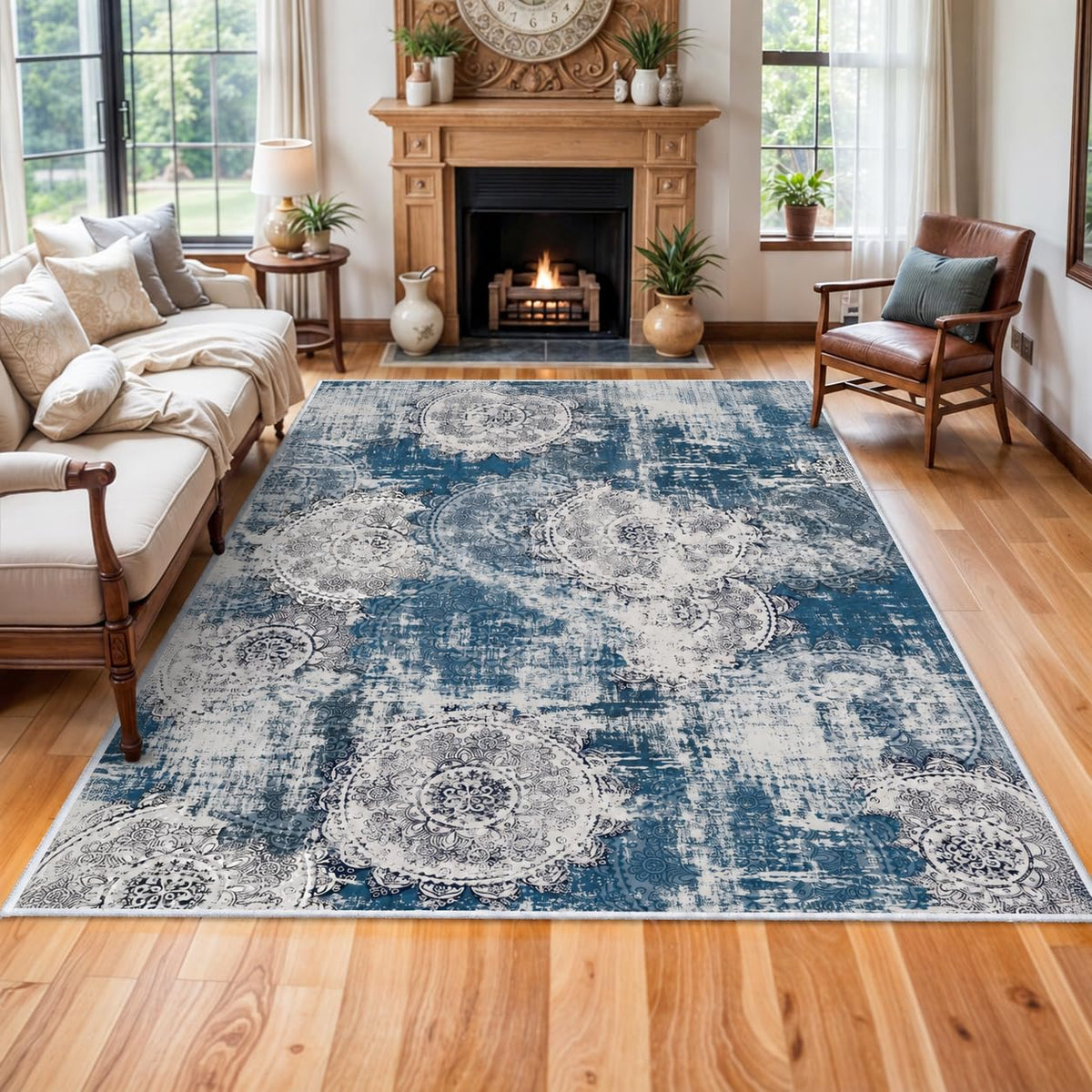 6x9 Washable Area Rug Living Room (Blue / 6' x 9' (Rectangular))