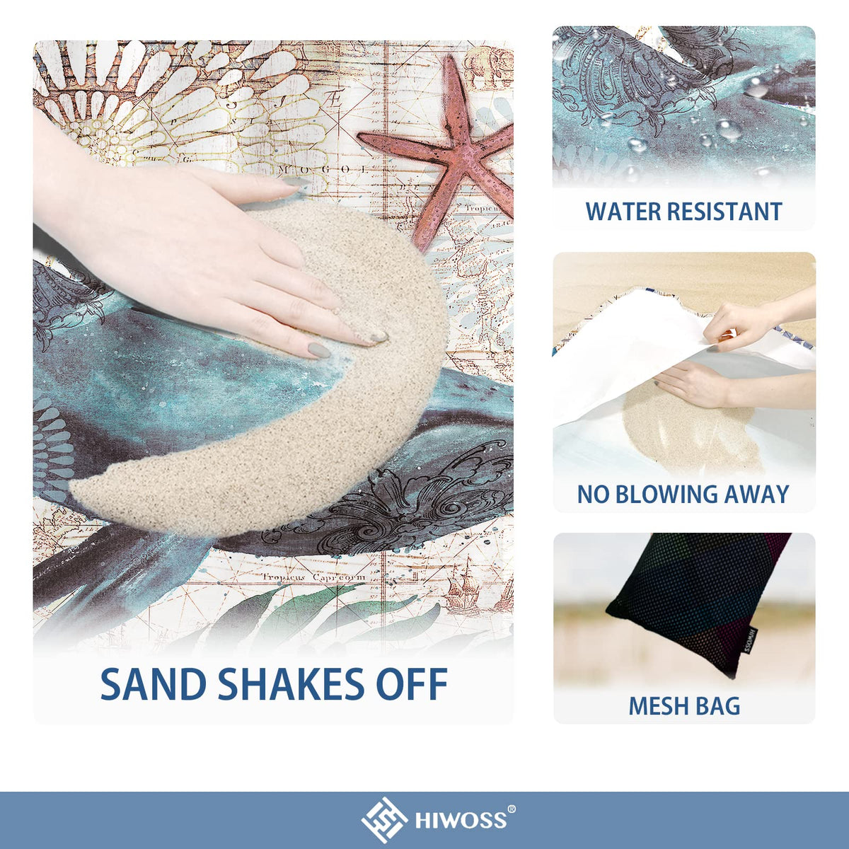 Beach Blanket Waterproof Sandproof Oversized 95”x 80” (Dolphin)