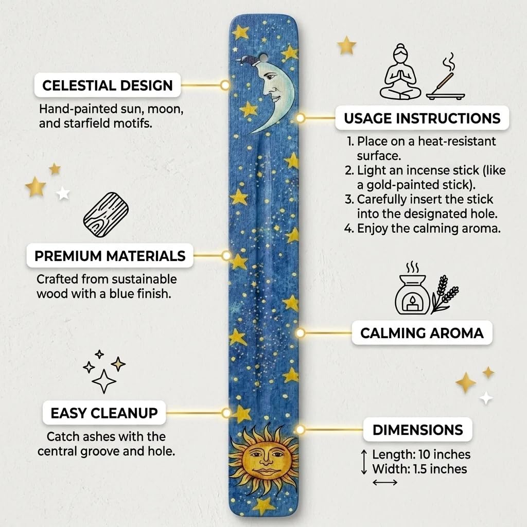 10 Inch Long Incense Stick Holder for Aromatherapy and Meditation Handcrafted Natural Wood Burner for Tranquil Home Ambiance Serenity in Wood (Blue / 1 count)