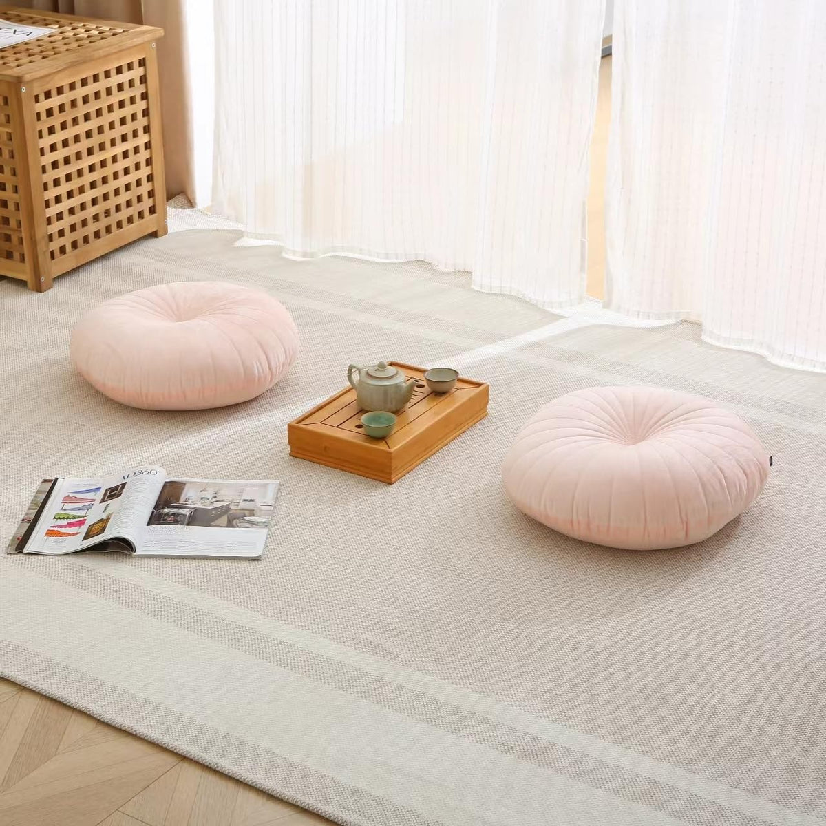 Floor Pillow Meditation Cushion Round Large Floor Pillows Seating for Adults (Pink / 18inches)