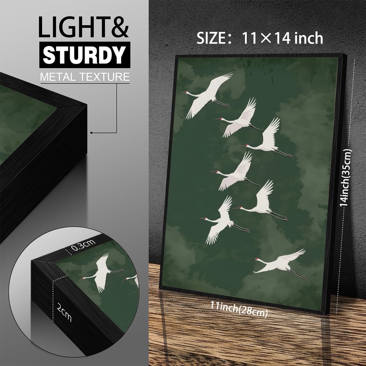 Japanese Flying Black Framed Wall Art Vintage Bird Pictures Decor Poster 11x14 inch Rustic Nature Animal Canvas Prints Minimalist Home Decor for Asian Style Living Room Bedroom Office Zen Ready to hang (Black Framed / Japanese Canvas / 14"L x 11"W)