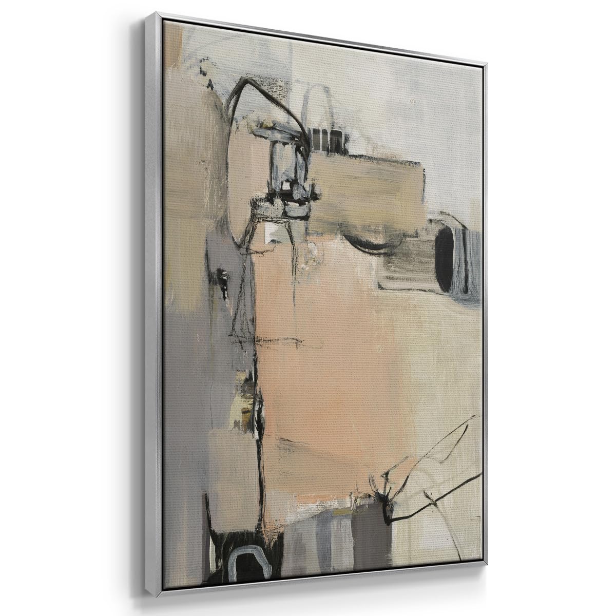Abstract Wall Art Silver Floating Frame Prints for Home Decor Black Brown Sandstone Markings Canvas Modern Paintings for Office Bedroom Kitchen Walls (41"L x 27"W / Sandstone)