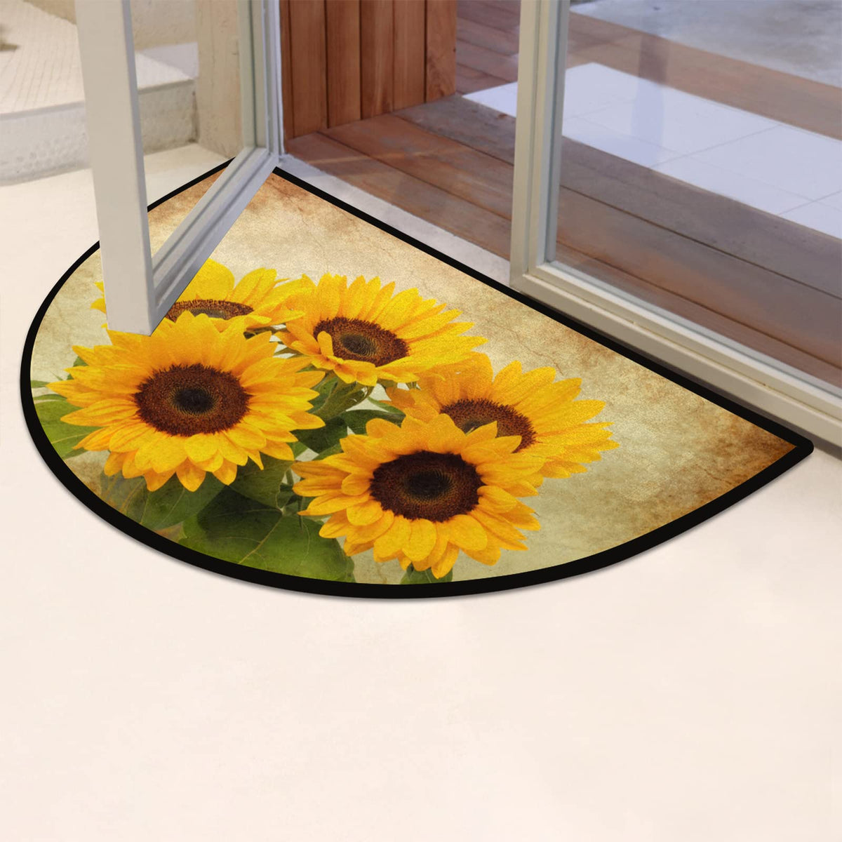 Half Round Doormat Retro Flower Sunflower Non (A06:yellow Sunflower)