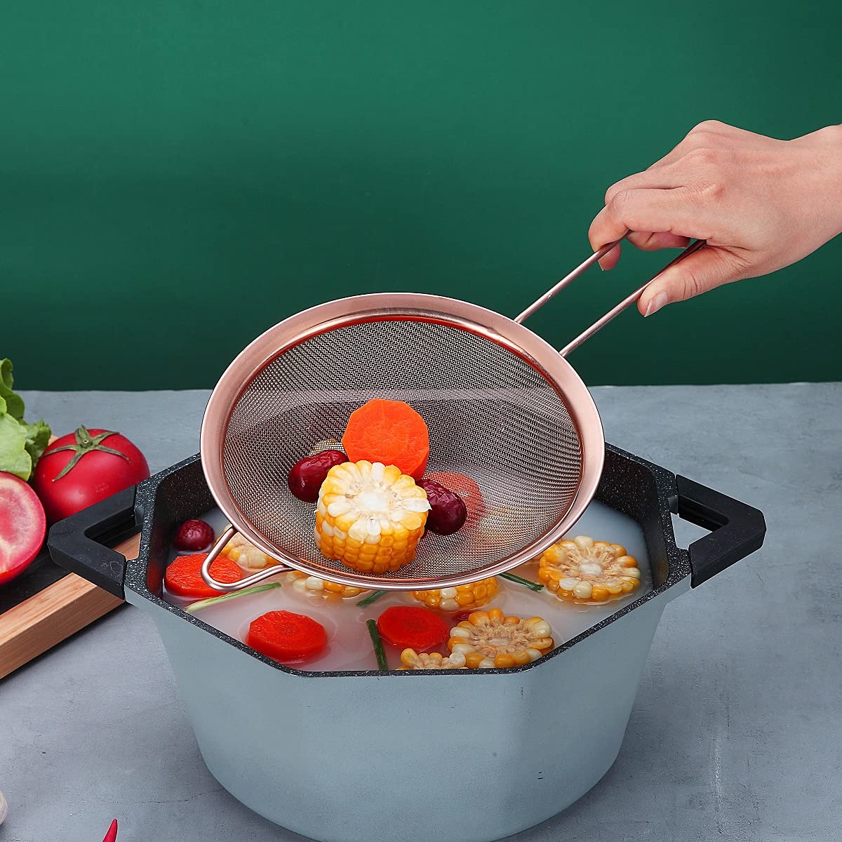 Copper Fine Mesh Strainer 3 Pieces Set (Rose Gold)