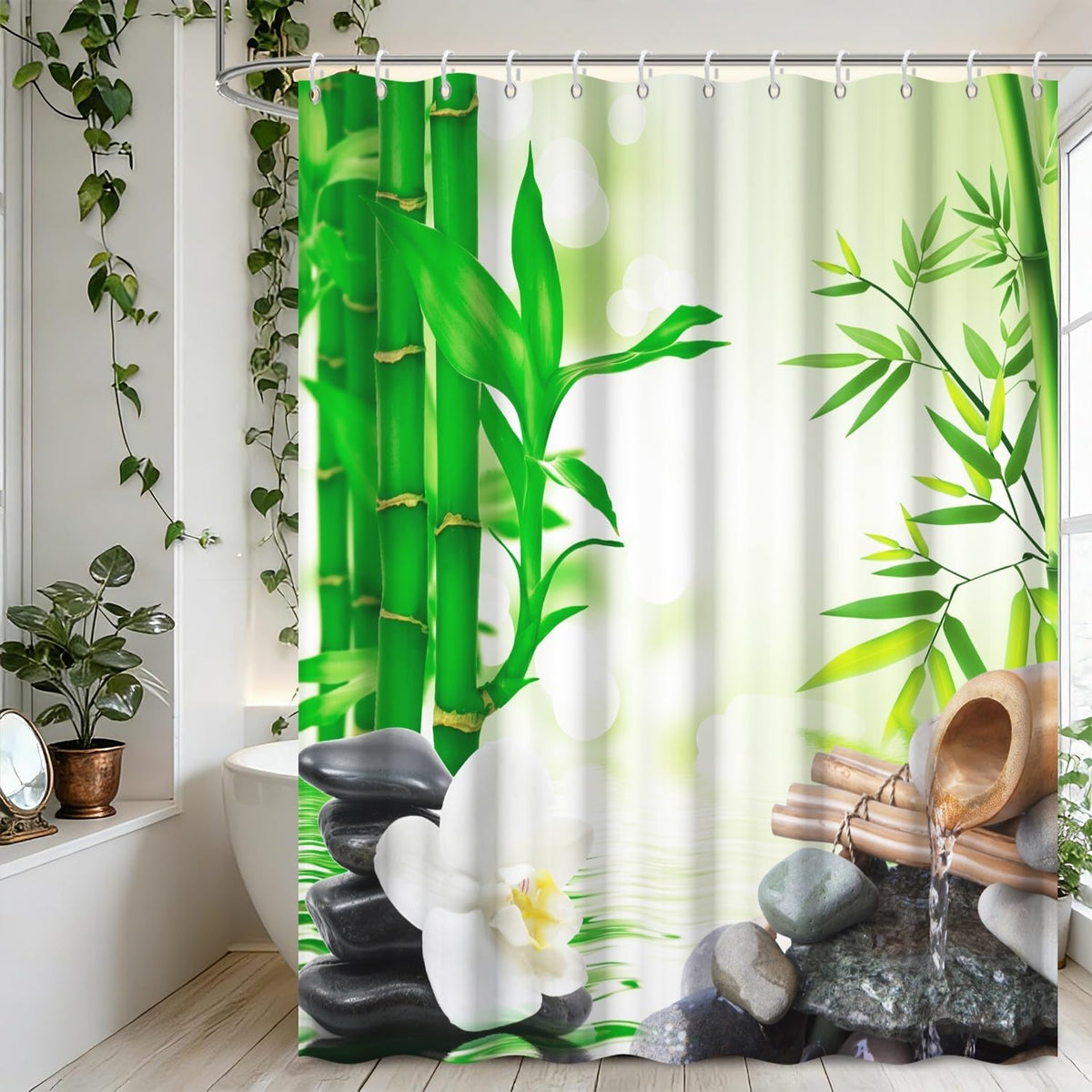 Zen Shower Curtains for Bathroom Zen Spa Shower Curtain Lotus Bamboo Stone Meditation Relaxing Waterproof Polyester Fabric Bath Curtain Set with Hooks Bathtub Home Decor 69x75 inch (69"W x 75"L (Pack of 1) / Green 07)