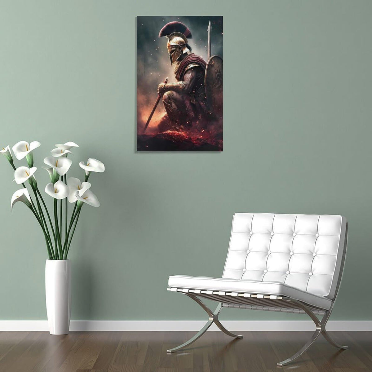 Kneeling Spartan Canvas Printing Wall Art Prints Wall Decor Posters Ancient Warrior Battle Scene Mythic Greek Armor Scandinavian Bohemian Living Room Bedroom Office Decor 24x36inch (style-34 / 24x36inch(60x90cm) Frame)