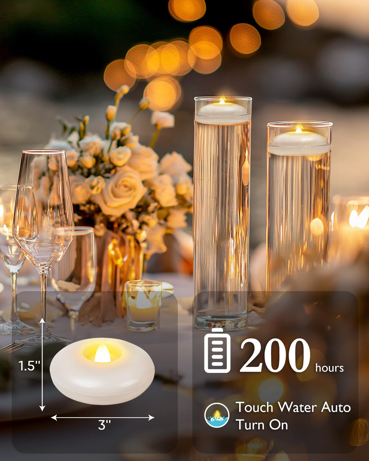 3" Flameless LED Floating Candles (White (48Pack) / 3 inch)