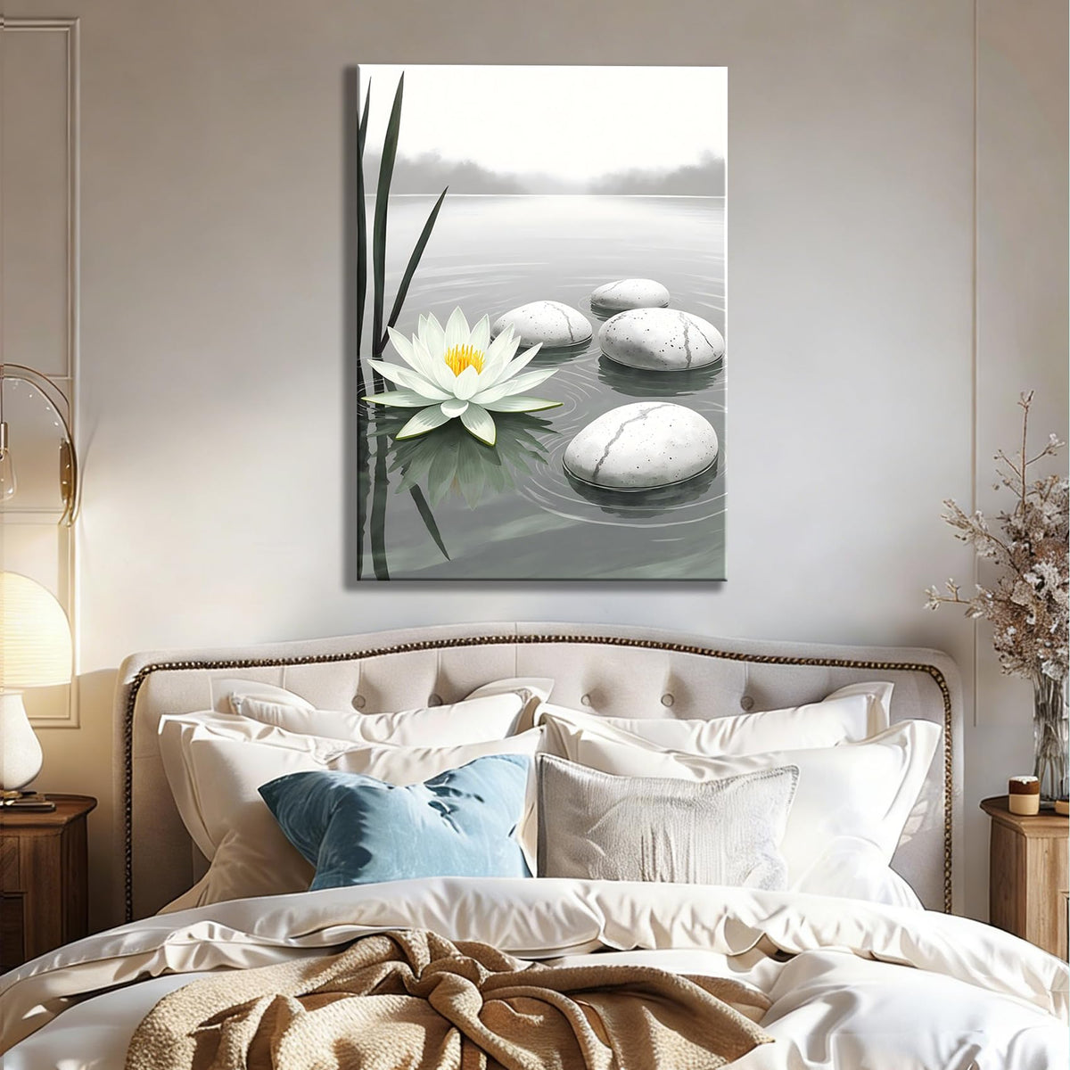 Framed Lotus Flower Canvas Wall Art for Bathroom Decor (Pictures20 / 12"L x 8"W)