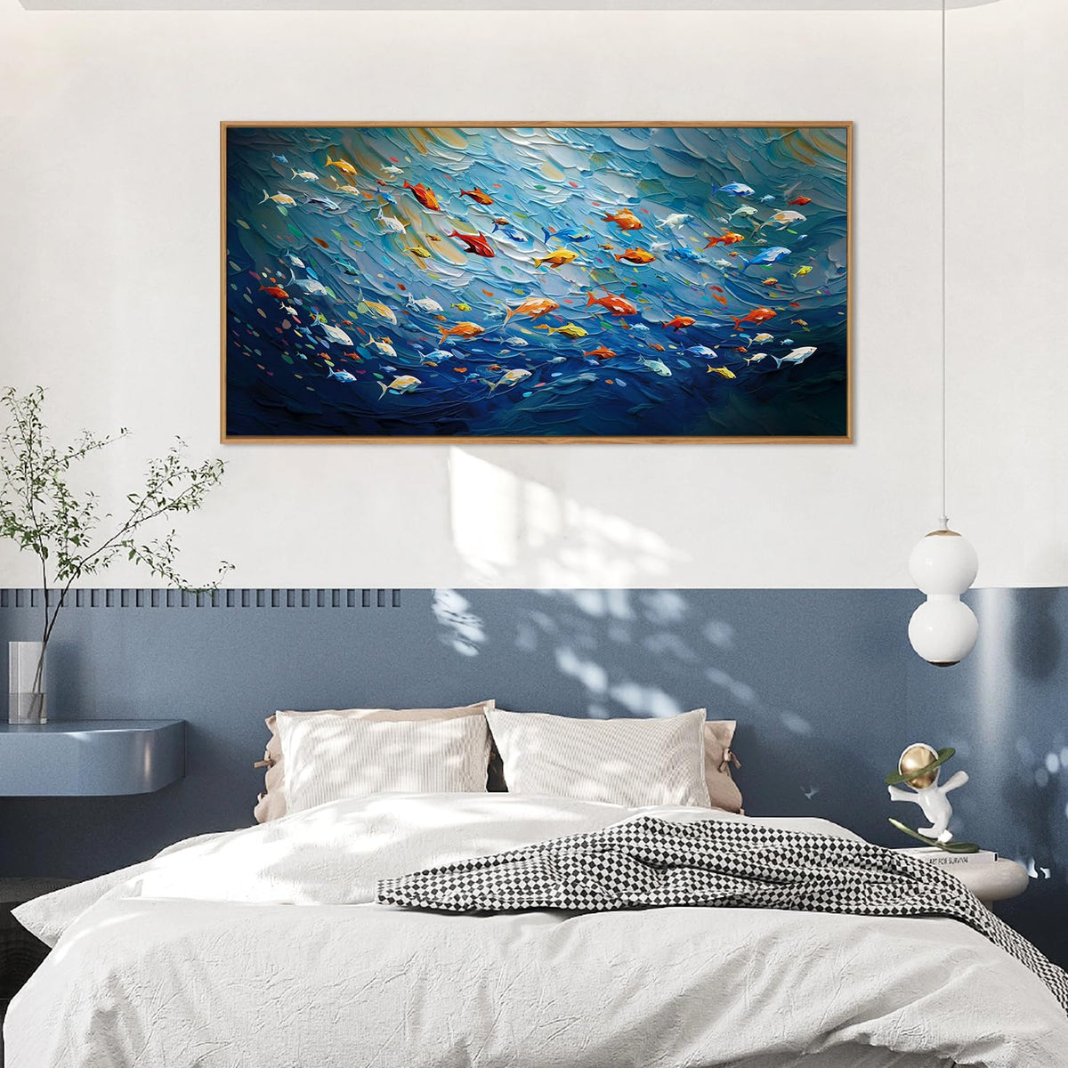 Ocean Fish Framed Canvas Wall Art (Blue Ocean Fish / 40"L x 20"W)