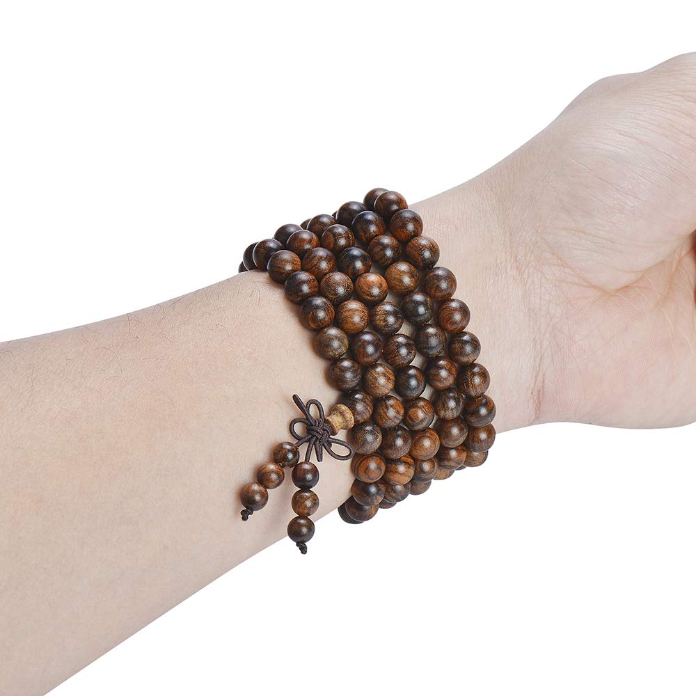 Mala Beads Bracelet 108 8mm Beaded Bracelet Sandalwood Elastic (8mm Black Rosewood)