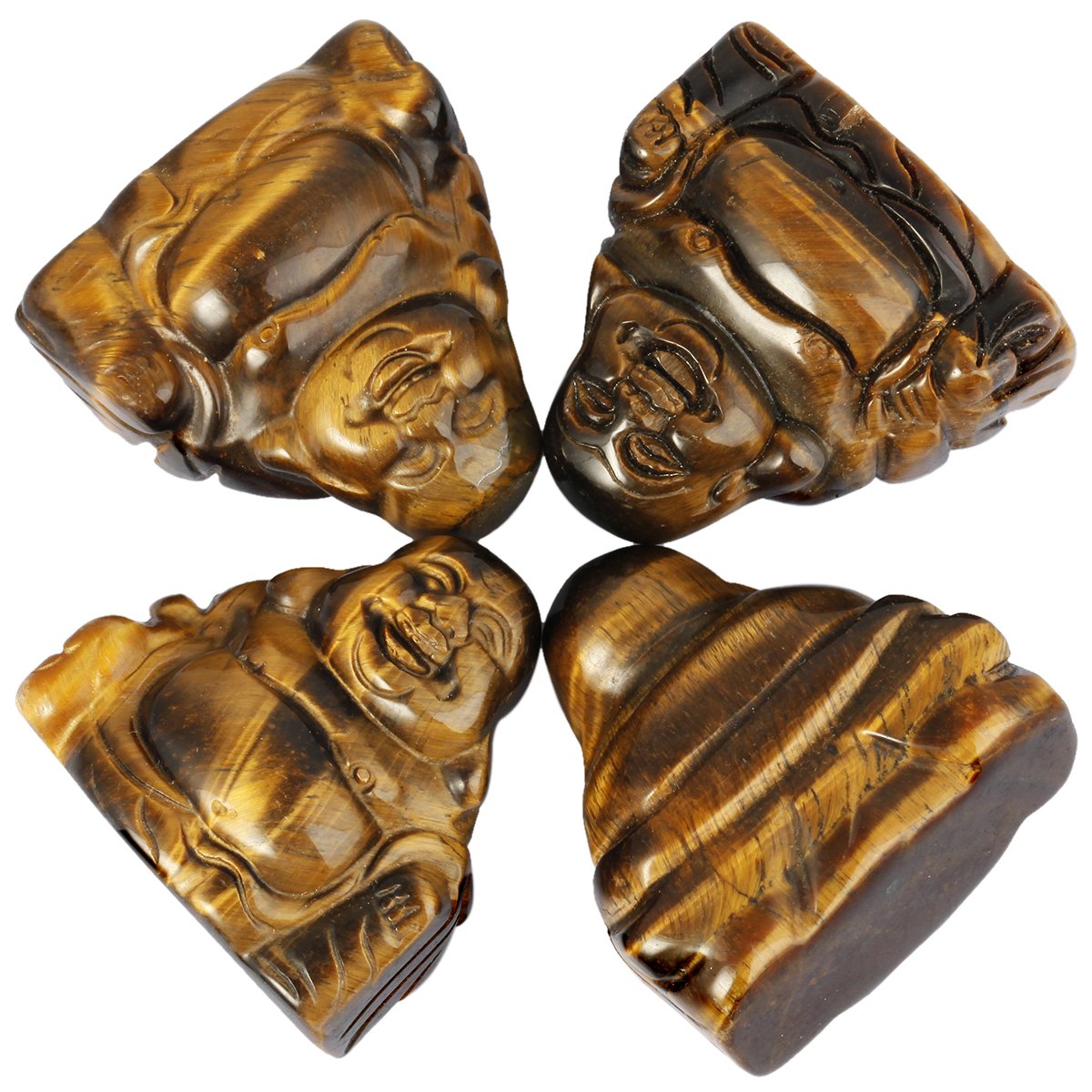 1.5 in Tiger's Eye Happy Buddha Statue Crystal Figurine (Brown)