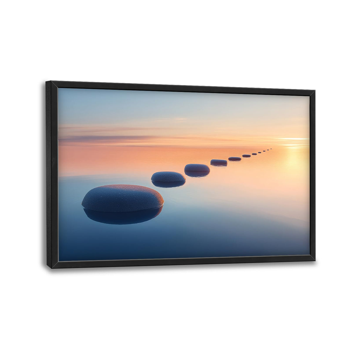 Zen Stone Wall Art Bathroom Pictures Wall Decor Calming Tranquility Sunset Office Canvas Prints Large Meditation Painting Framed Artwork Decoration for Yoga Spa Living Room 36"x24" (Calming Zen Stone / 36"L x 24"W)