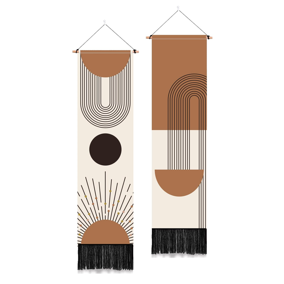 2 Pack Boho Style Tapestry with Tassels (brown,beige)