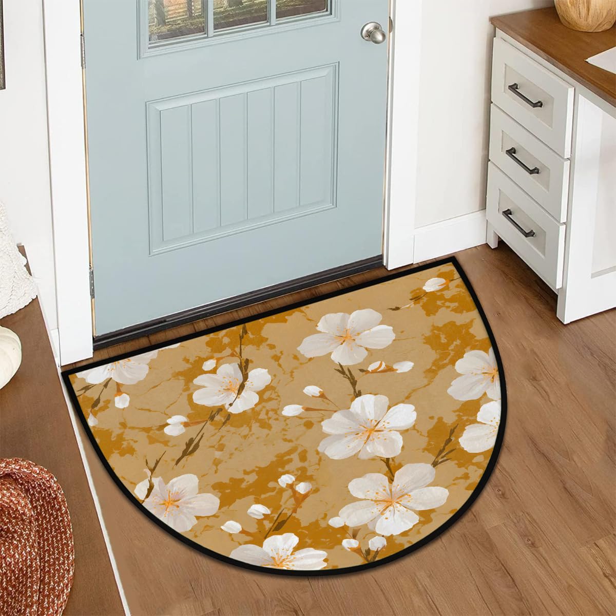 Floral Half Round Door Mat Semi Moon Rug Fireplace Carpet Area Rugs (Color1)