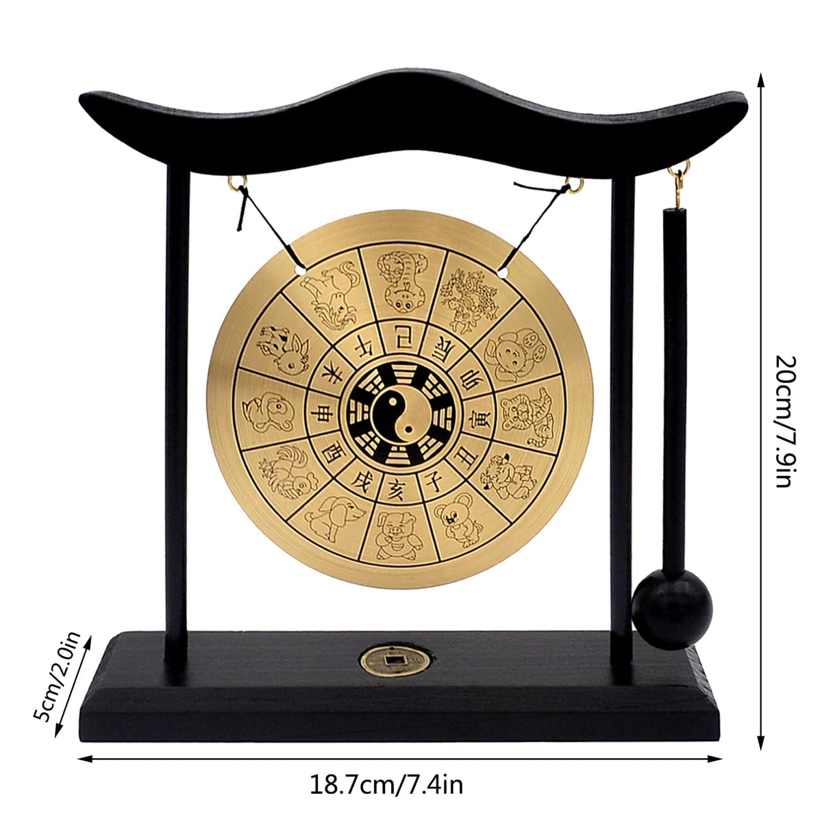 Zen Art Brass Chinese Zodiac Mini Gong For Desk With Mallet Instrument Bagua Home Decor Table Top (FH1304)