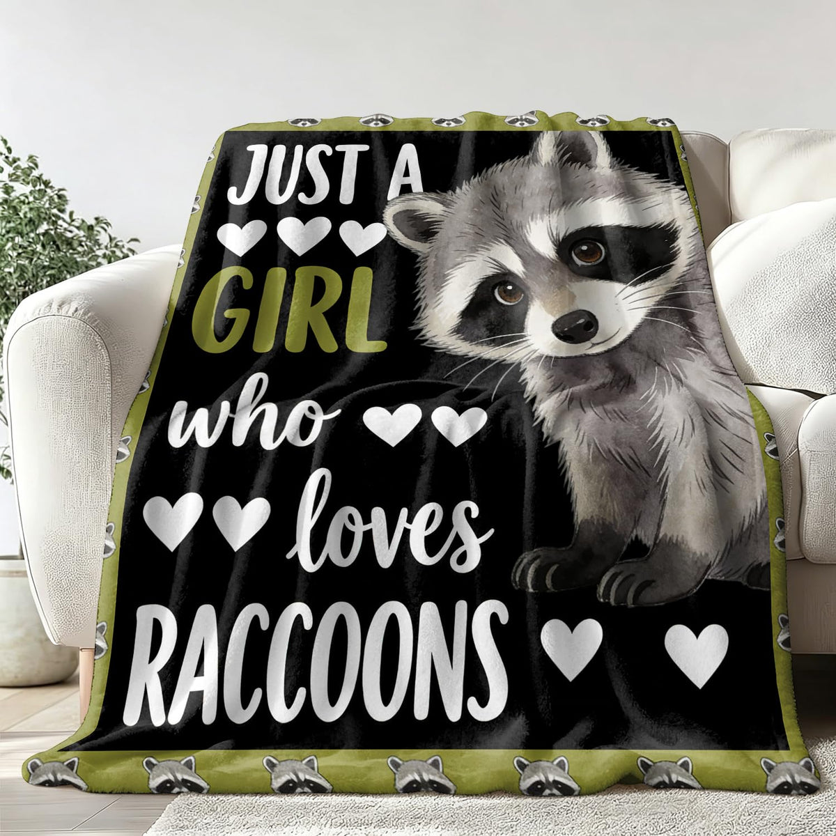 Raccoon Throw Blanket Cute Animal Raccoons Cozy Plush Flannel 40"X50" (Raccoon / 40"X50")