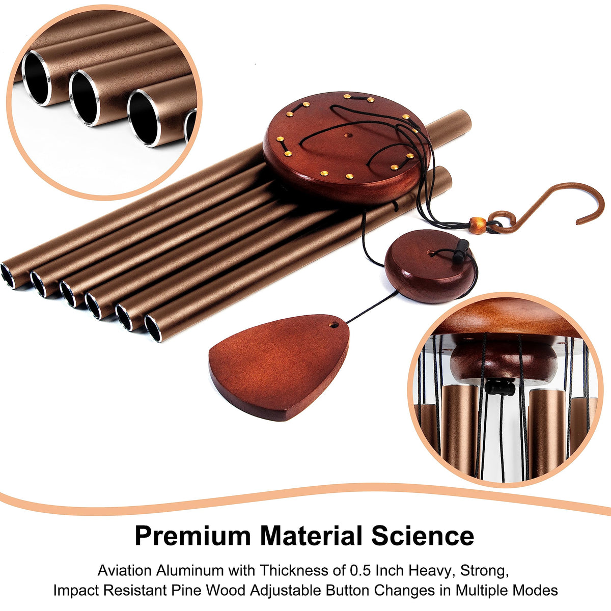37" Aluminum Wind Chimes for Outside (Coffee / Classic 37")