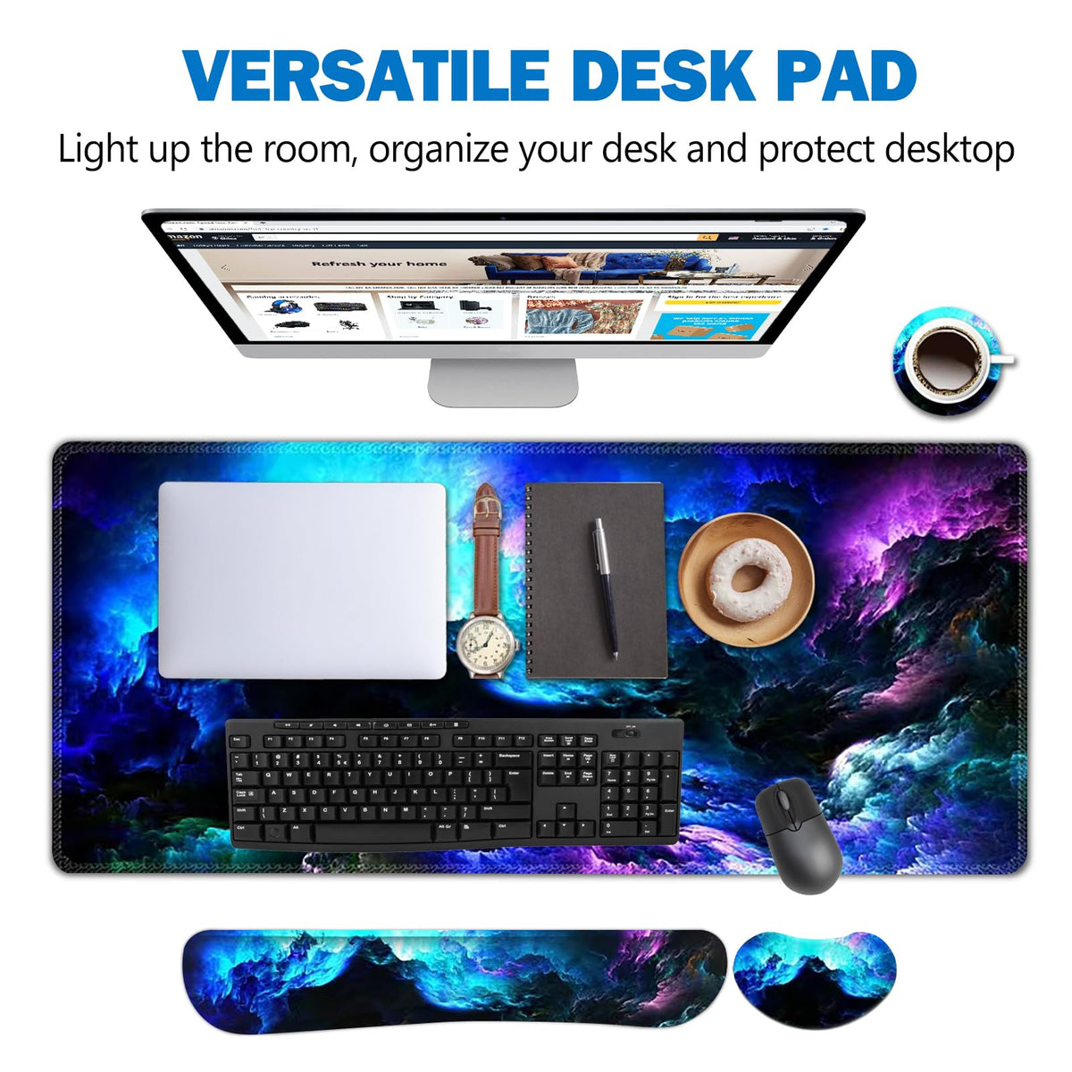 Keyboard Mouse Pad Wrist Rest Set (Gorgeous Nebula Galaxy)