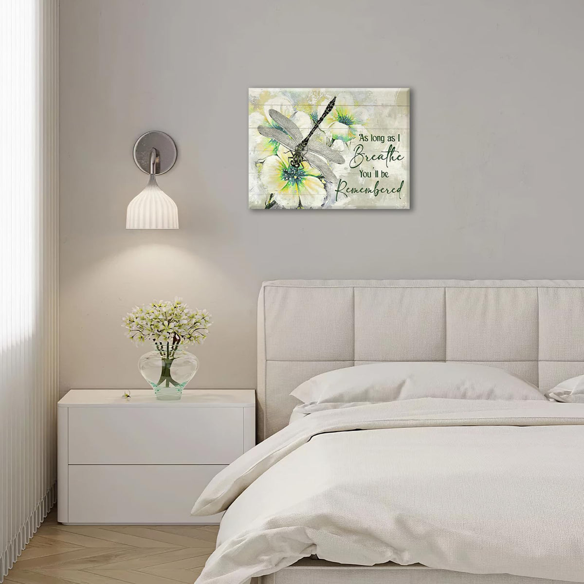 Dragonfly Wall Art As Long As i Breathe Memorial Rustic Pictures Wall Decor Canvas Painting Artwork Framed For Bathroom Bedroom Kitchen 16"x24" (Dragonfly / 24"L x 16"W)