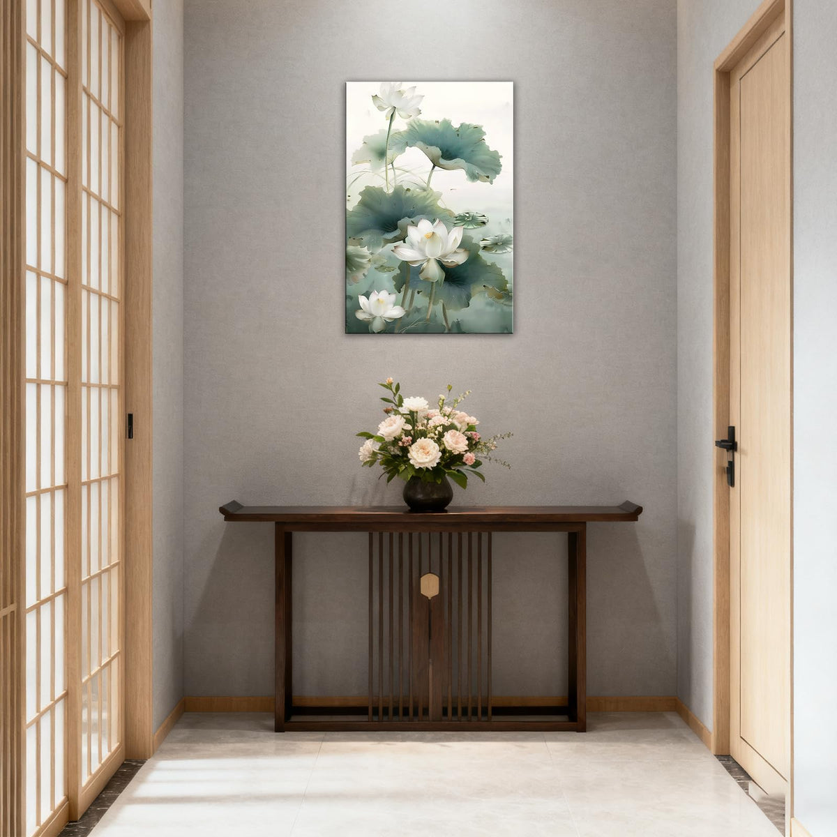 White Lotus Flower Canvas Wall Art Lotus Floral Pond Painting Pictures Zen Inspired Wall Decor for Living Room Bedroom Bathroom Home (Artwork-8 / 24"L x 16"W)
