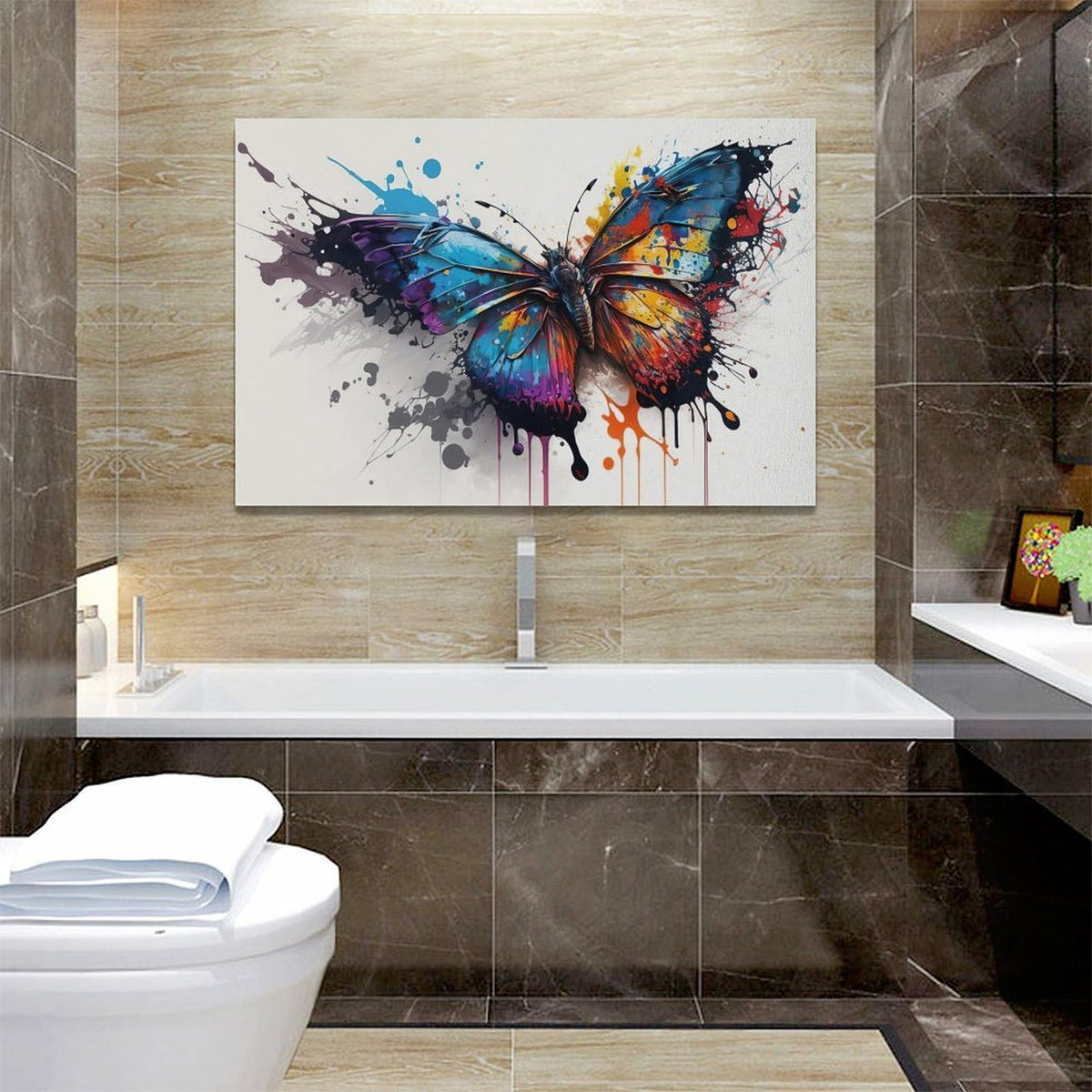 Butterfly Wall Art Colorful Butterfly Pictures Wall Decor Canvas Print Painting Home Decoration Artwork For Living Room Office Bedroom Bathroom Framed 16"X24" (24"L x 16"W / Butterfly)