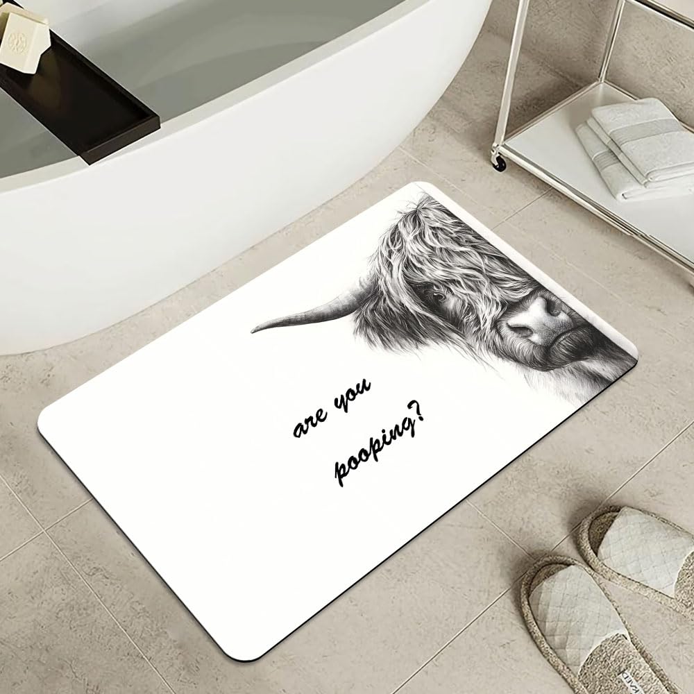 Bath Mat Bathroom Rug (Highland Cow Prank / 16 x 24 inches)