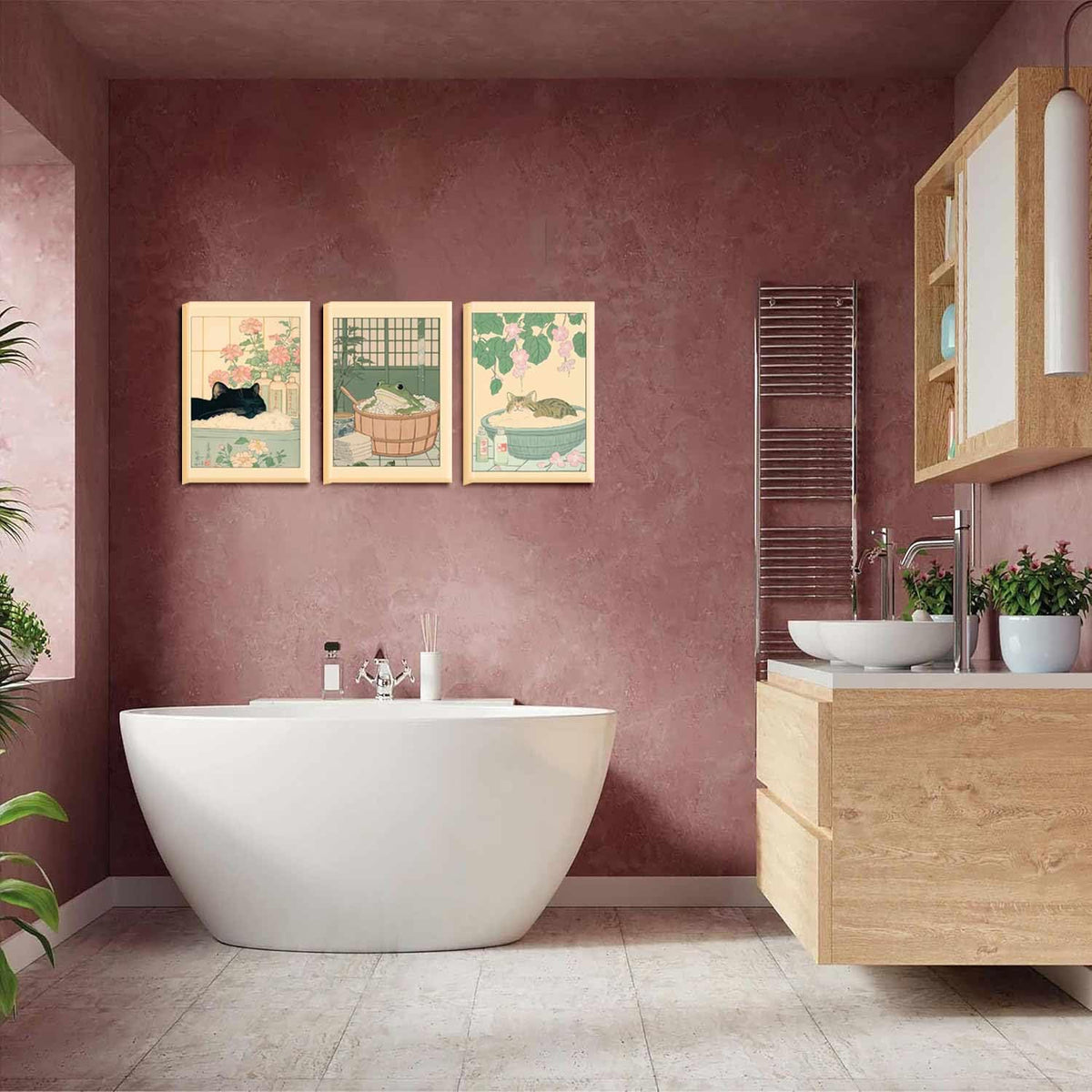 3 Pieces Japanese Cat Bathroom Posters Wall Art (Cat Bathroom Poster A / 8"X10")