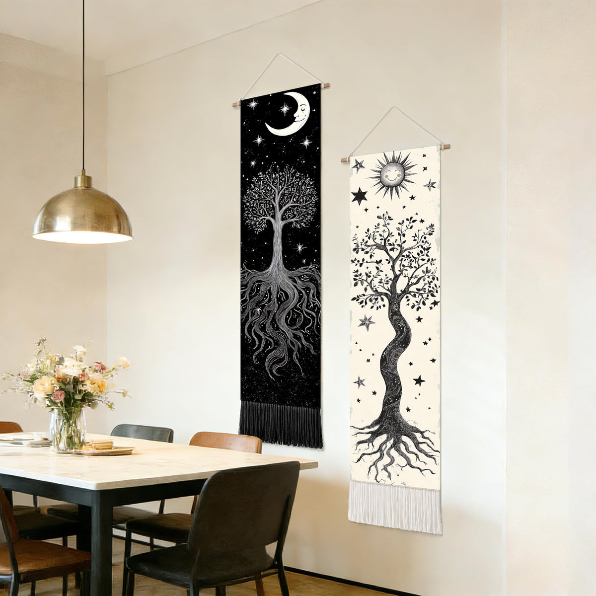 2 Pack Long Vertical Wall Tapestry (Night Forest Moon / 13"Wx51"H)