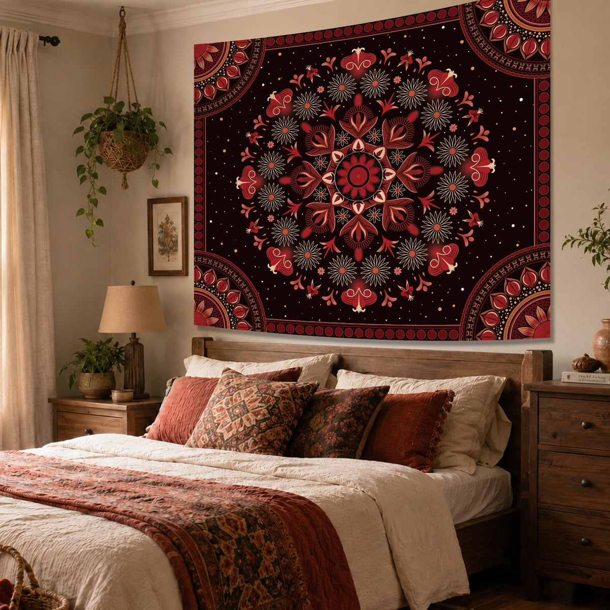 Boho Vintage Mandala Tapestry for Bedroom (A-Red Mandala Tapestry / 79"L x 60"W)