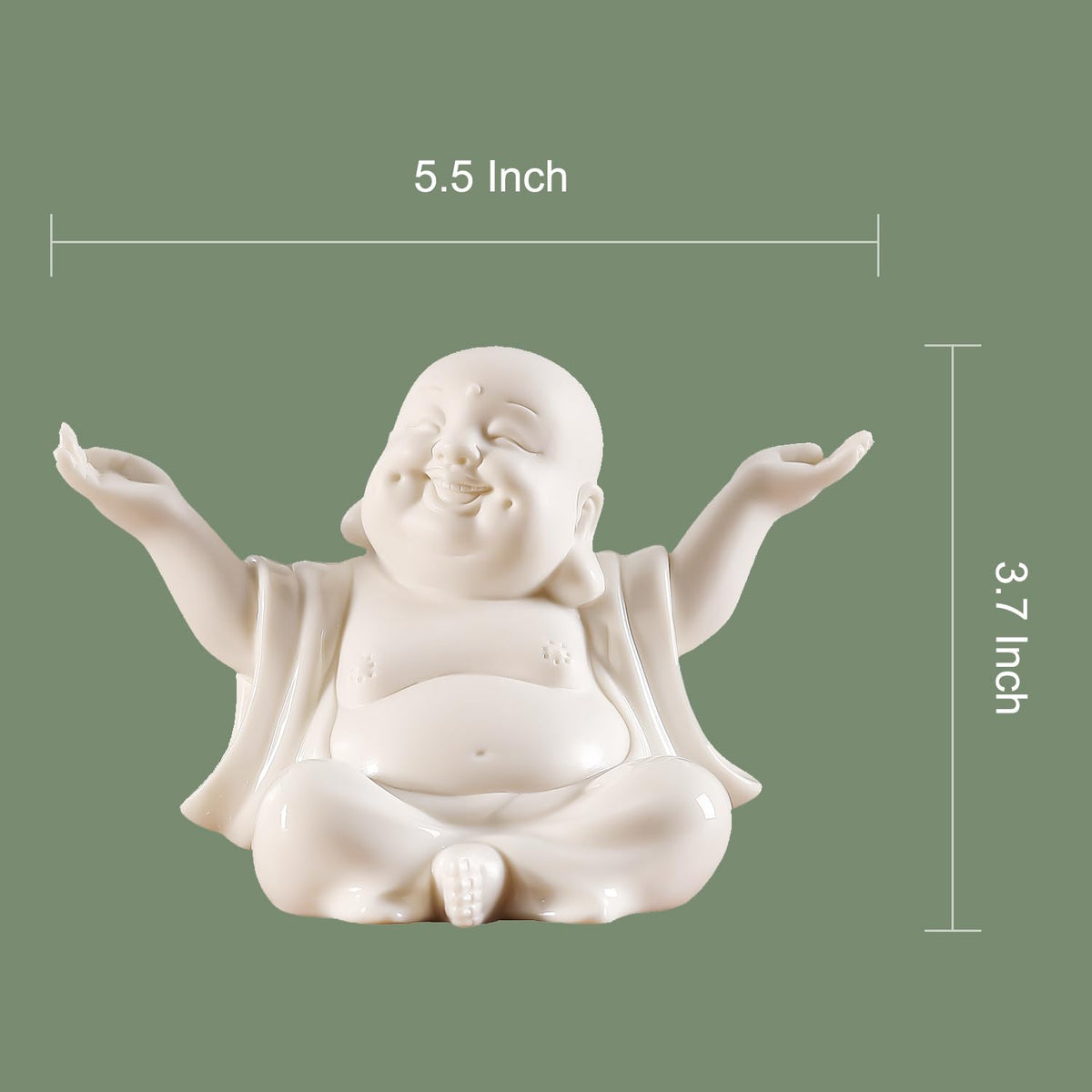 Small White Laughing Buddha Statue for Home Decor (White)