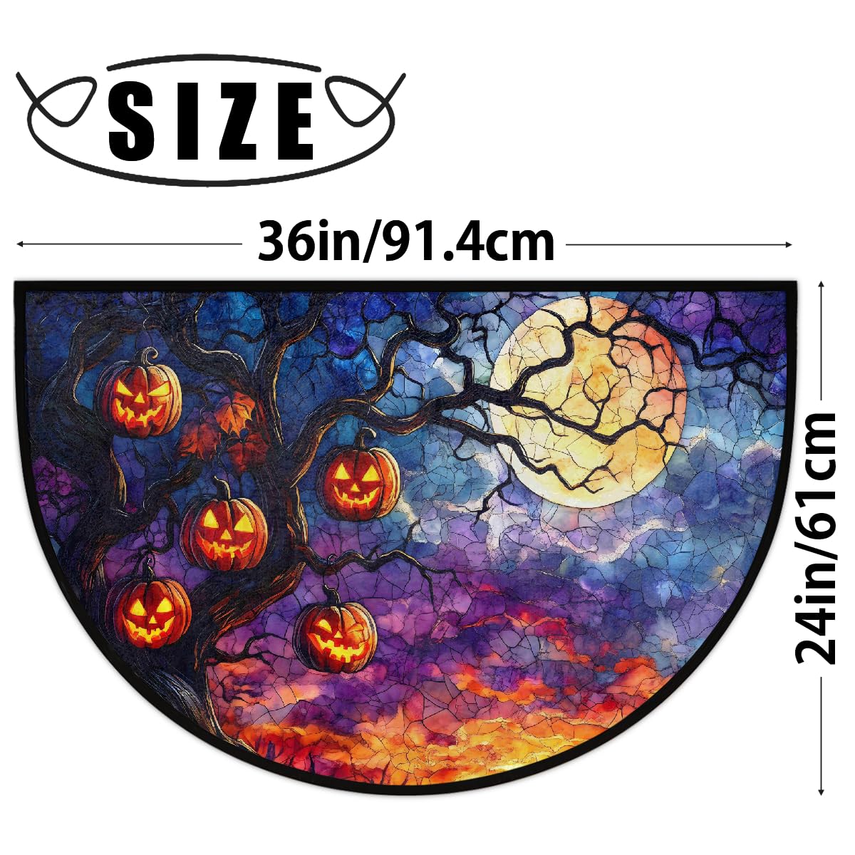Moon Tree Half Round Door Mat Non Slip Washable Semi Circle Area Rug Absorbent Soft Half Moon Rug Floor Mat for Indoor Outdoor Kitchen Bathroom Patio Front Door Mat Decor (C2)