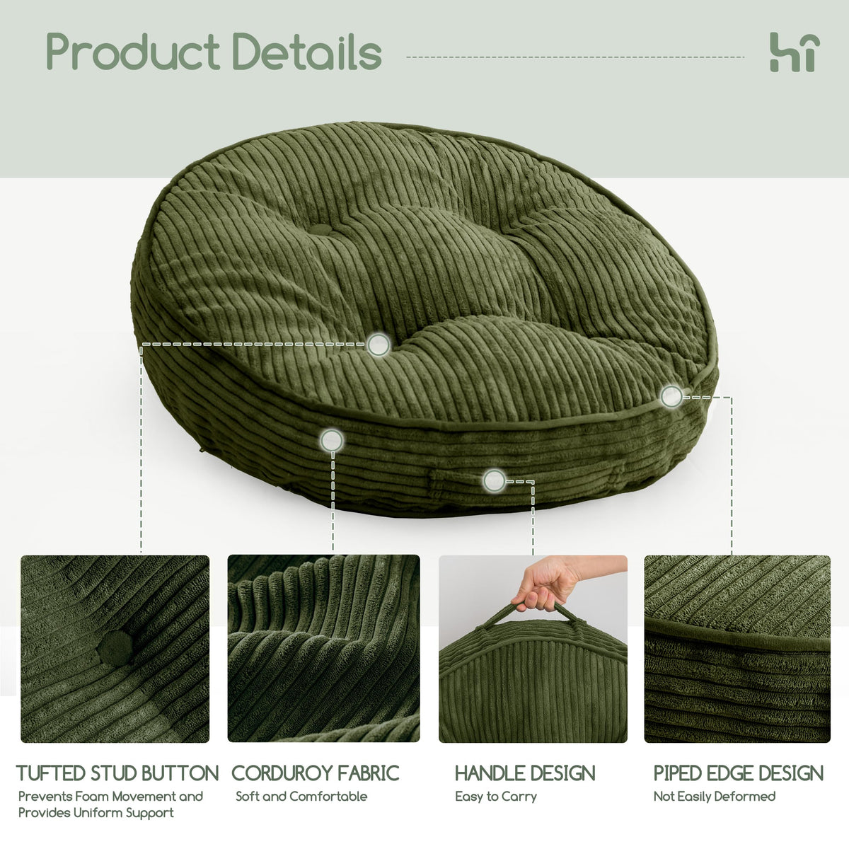Floor Pillow Cushion for Adults (Round Dark Green / 4" Thick(Pack of 2))
