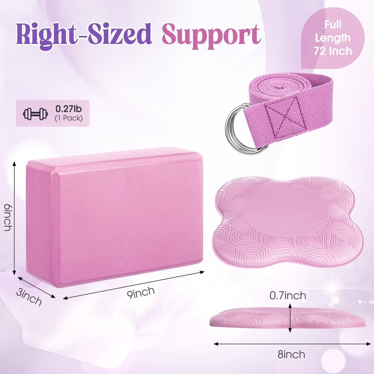 5 Pcs Yoga Blocks Knee Pads Strap Set Foam Pilates (Pink)