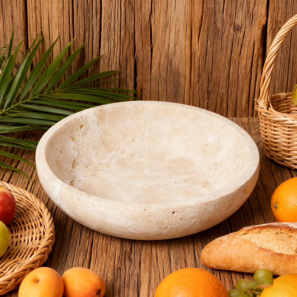 Handmade Travertine Stone Bowl (Beige)