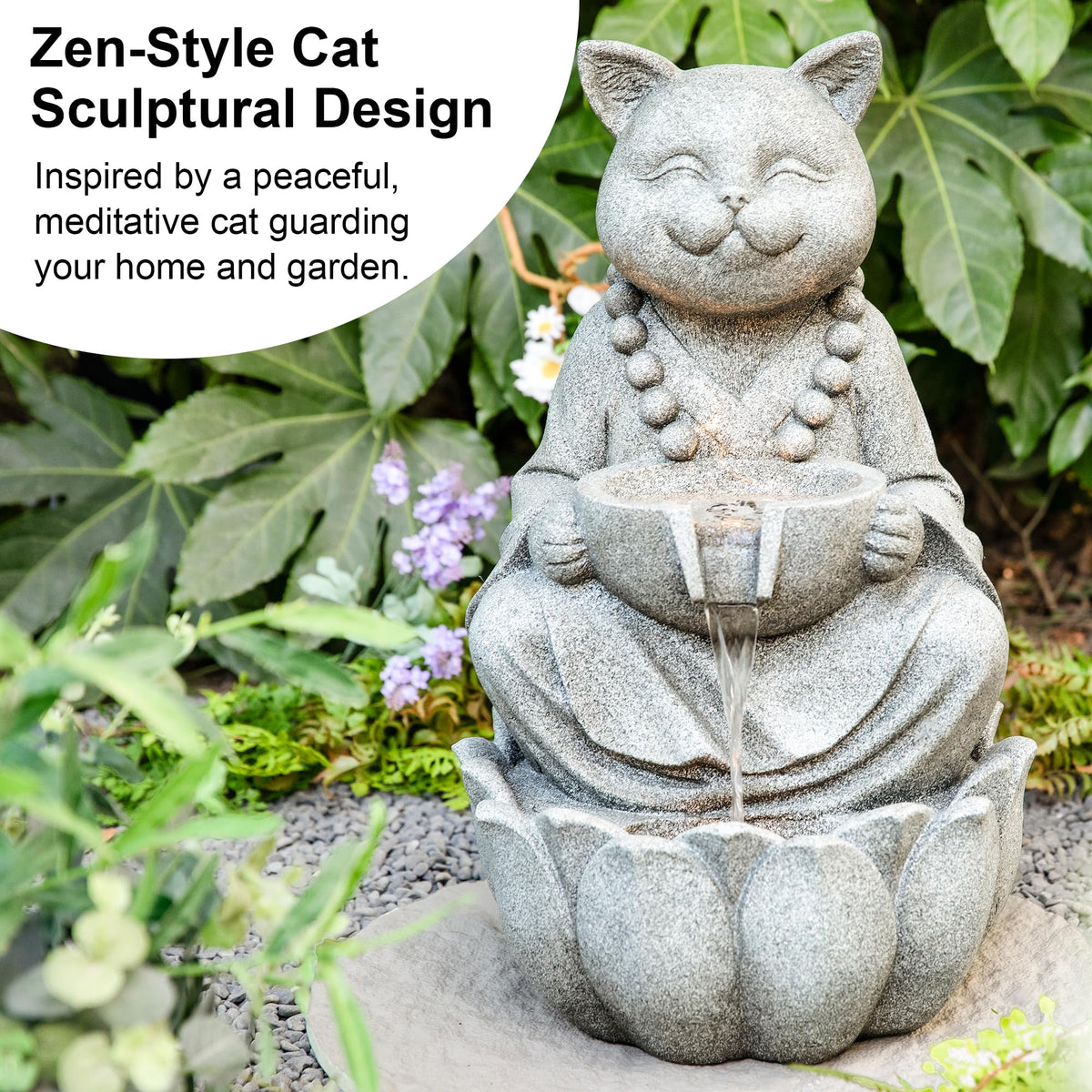 Water Fountain Outdoor (Concrete Cat / 22"H)