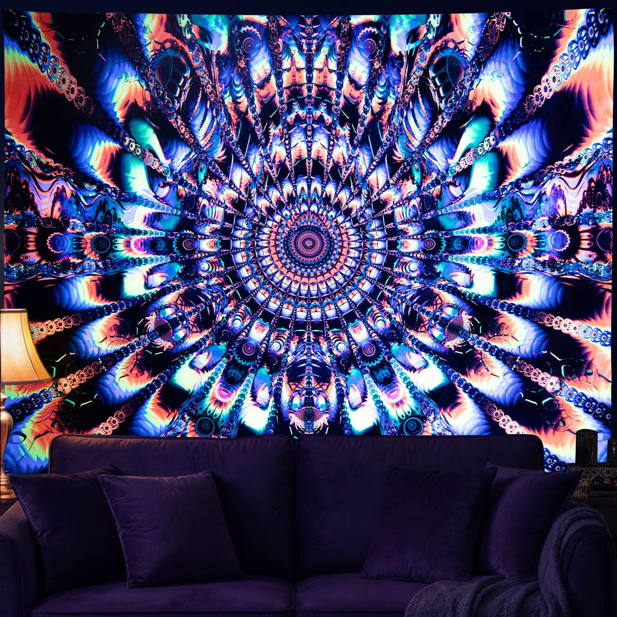Blacklight Mandala Tapestry for Bedroom (Mandala Tapestry Orange / 59"L x 51"W)