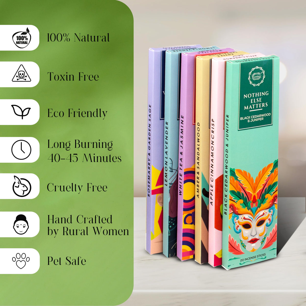 Natural Incense Sticks Variety Pack with Incense Stick Holder (Rise & Conquer)