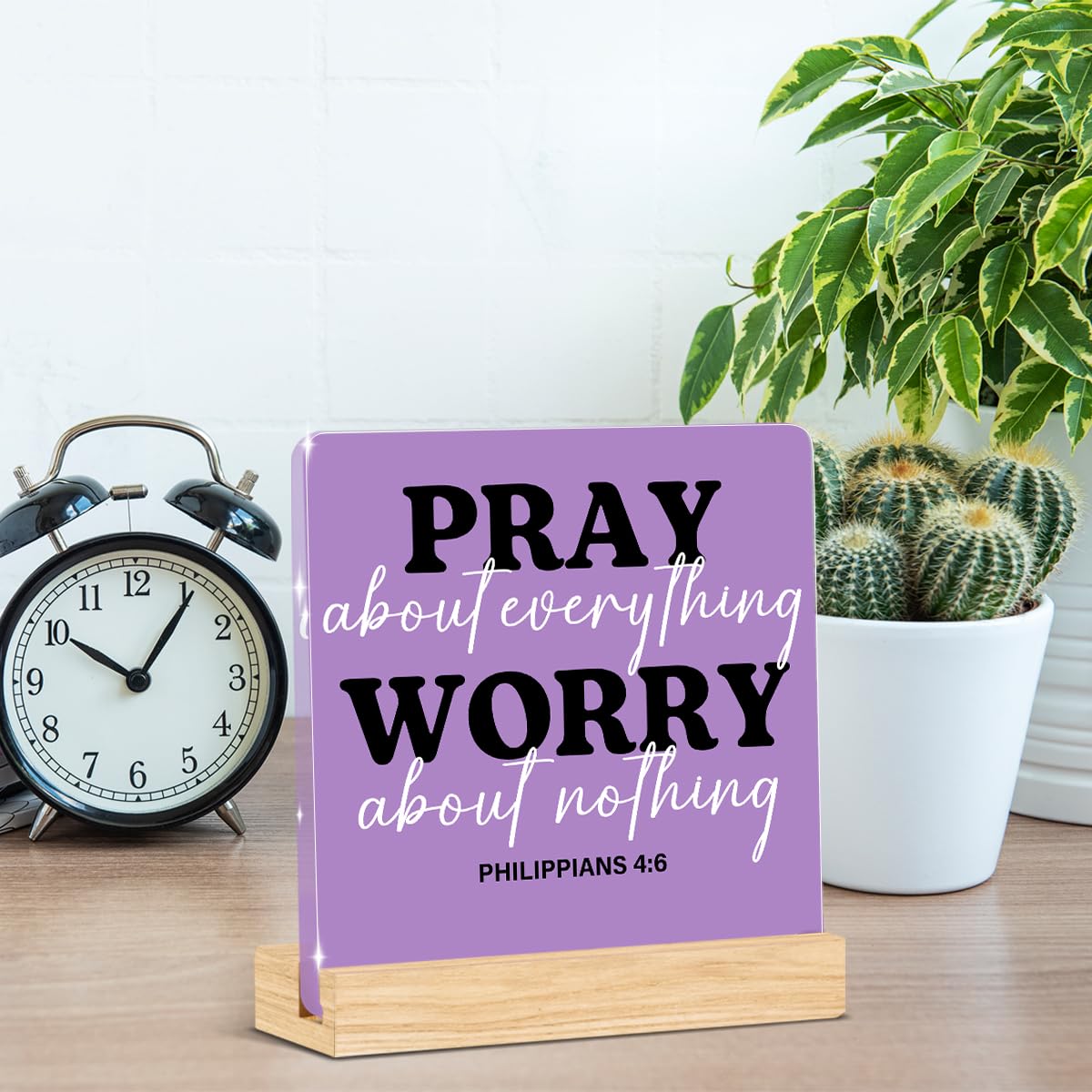 Purple Home Office Decor (PRAY About Everything Worry About Nothing)