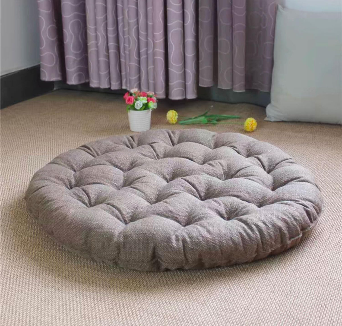 Large Linen Floor Cushions 26inch (26inch / Khaki)