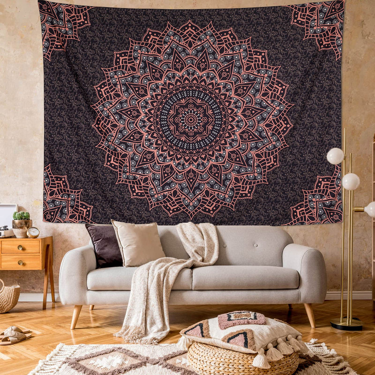 Black Pink Mandala Tapestry Wall Hanging Vintage Tapestries Aesthetic Hippie Decor Bohemian Wall Art Boho Home Decoration for Bedroom (59"L x 51"W / Black and Pink Mandala Tapestry)