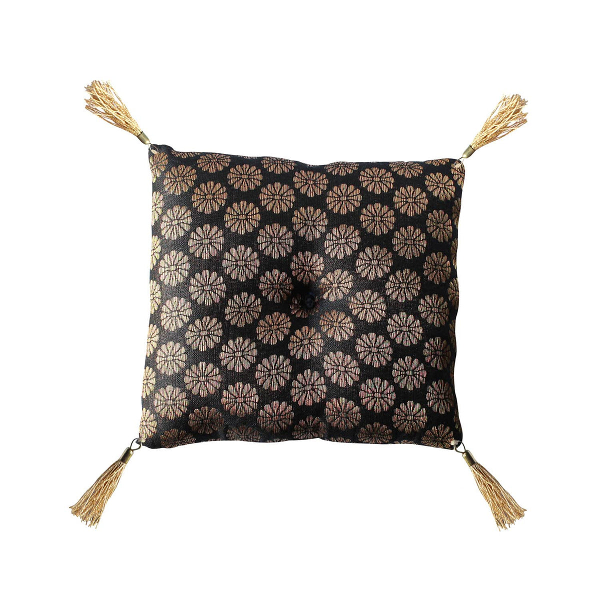 Cushion For Tibetan Singing Bowl Handmade Square Cushions Brocade Art Silk Home Decor Jewelry display Pillow (4" x 4" Inch / Black)