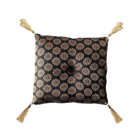 Cushion For Tibetan Singing Bowl Handmade Square Cushions Brocade Art Silk Home Decor Jewelry display Pillow (4" x 4" Inch / Black)