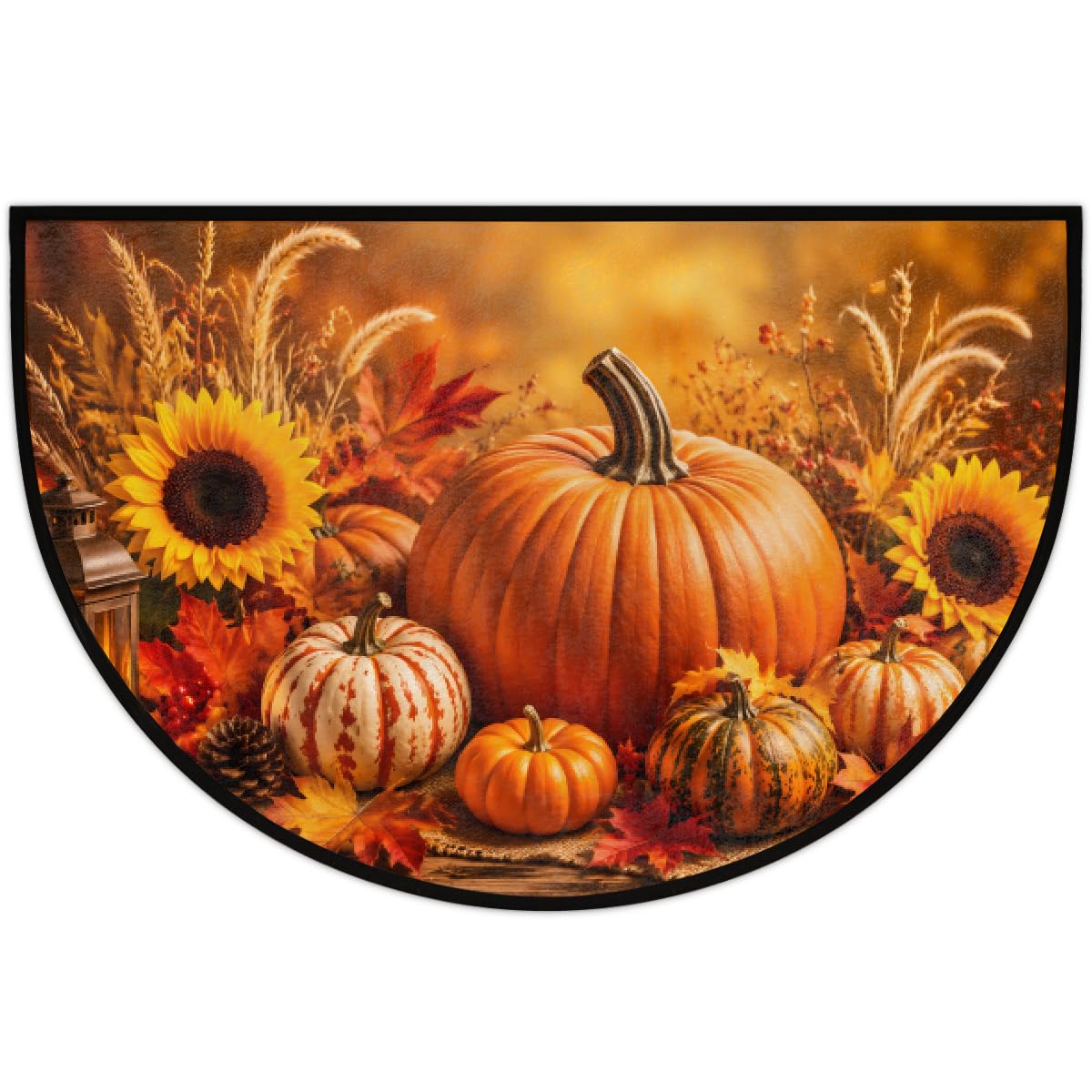 Pumpkin Half Round Door Mat Indoor Entrance Semi Circle Area Rugs (Z Pumpkin Autumn Fall Sunflower)