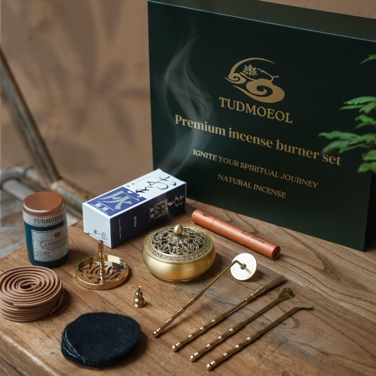 Powder Incense Burner Kit with Brass Censer (Copper)