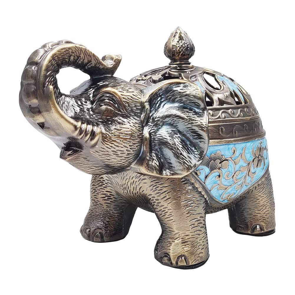 Metal Elephant Incense Holder (Light Blue)